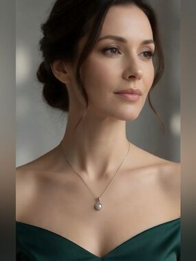 Freshwater Cultured Pearl in Circle White Sapphire Sterling Silver Necklace